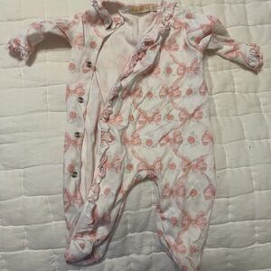 Ruffled Pink Bow Print Footed One-Piece for Babies